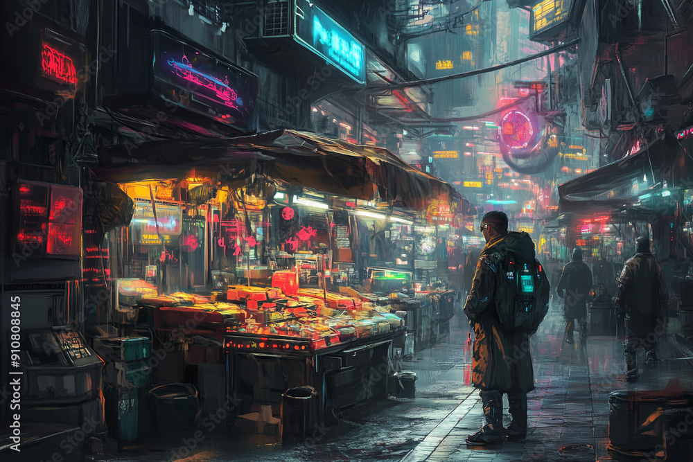 Cyberpunk Aesthetics: Street Market Vendor Stall Concept Art Cyberpunk Aesthetics: Street Market Vendor Stall Concept Art