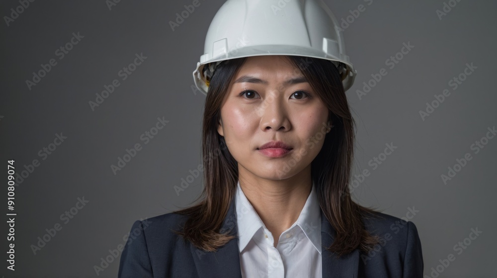 Asian business woman wearing hardhat Asian business woman wearing hardhat