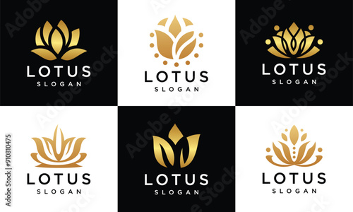 Lotus flower ornament logo and icon set. Collection of beautiful abstract lotus flower logo designs.