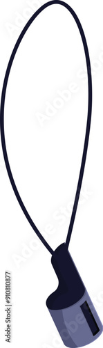 Black whistle hangs from a black lanyard, ready to be used by a referee