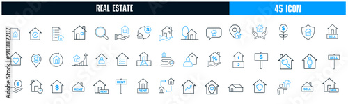 Real estate line icons collection. Buying and selling real estate sign dig set. Simple vector icon.