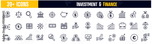 Investment Icons set vector illustrator. Finance, Profit, Asset, Investor, economy. simple outline icons set.