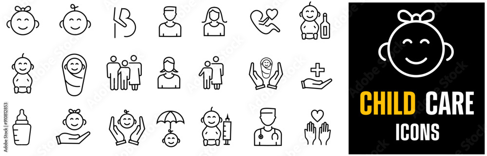 baby life line icons, childhood , child child care, international children day, kid rights, parenthood. Outline icon collection. Editable stroke. Vector illustration on white background editable baby life line icons, childhood , child child care, international children day, kid rights, parenthood. Outline icon collection. Editable stroke. Vector illustration on white background editable