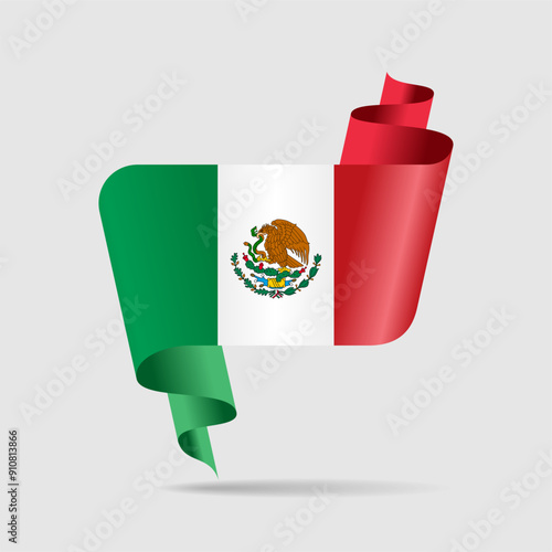 Mexican flag wavy ribbon background. Vector illustration.