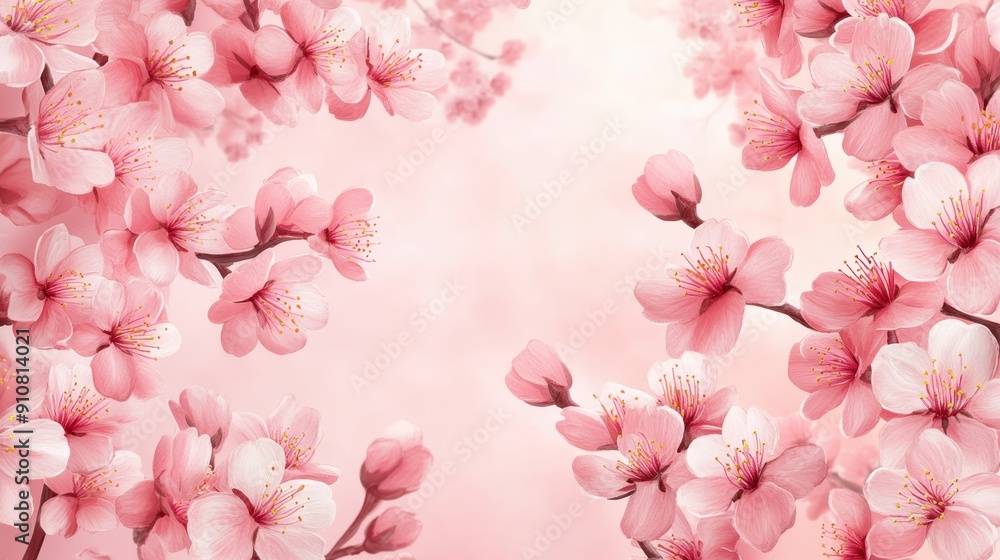Pink Sakura flowers realistic floral banner. Cherry blossom vector greeting card design,Spring flower illustration background,Spring trip campaign banner material cherry blossoms,space for text. Pink Sakura flowers realistic floral banner. Cherry blossom vector greeting card design,Spring flower illustration background,Spring trip campaign banner material cherry blossoms,space for text.