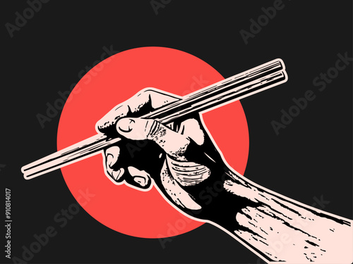 Hand holding chopsticks ( 箸を持っている手 ), Vector illustration.