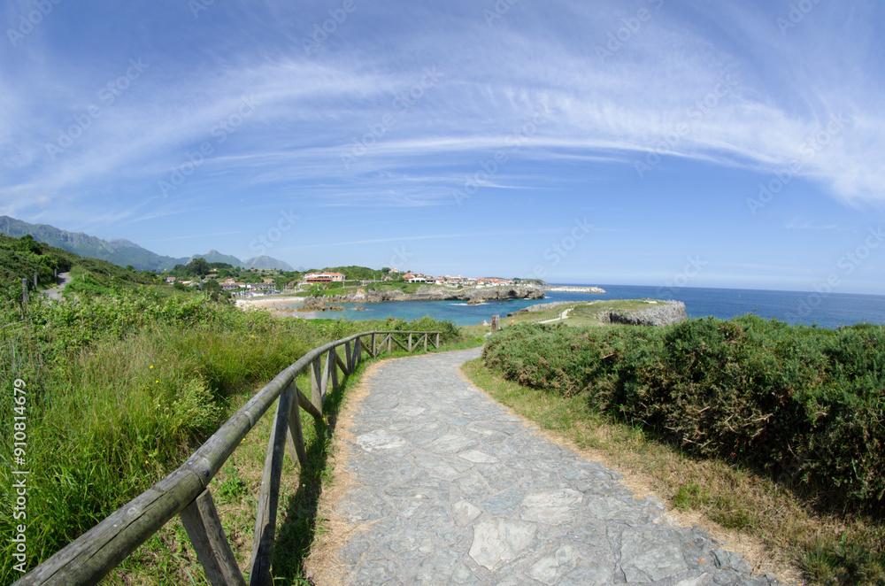 Fototapeta premium Scenic Stone Path Leading to Beach in Asturias, Spain