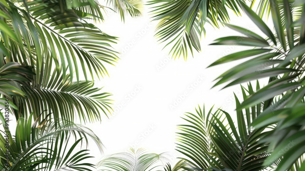 Green palm foliage on white background Green palm foliage on white background