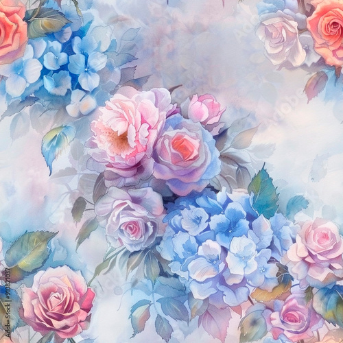 seamless watercolor floral primitive wallpaper