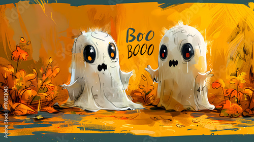 Two ghosts with their mouths open Saying booo photo