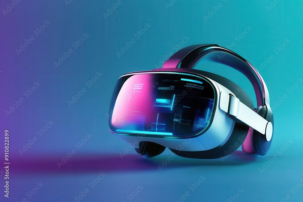 Modern VR headset with radiant colors, illustrating virtual reality technology on a vibrant gradient background. Futuristic tech concept. Modern VR headset with radiant colors, illustrating virtual reality technology on a vibrant gradient background. Futuristic tech concept.