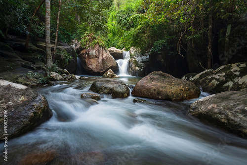 Pha Kluay Mai Waterfall, 5th level in the natural forest has 8 levels of waterfalls in total. at Khao Chamao Khao Wong National Park, Rayong of Thailand