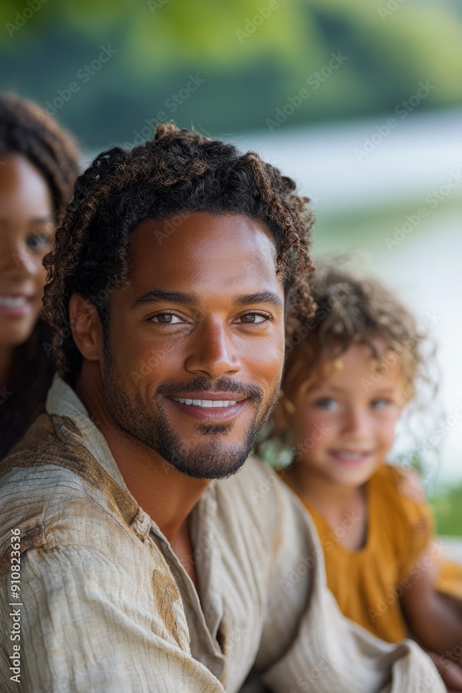 Mixed-race family picnic, : parents sitting on blankets, children standing, playing Frisbee, Emotion: Joy and laughter, in-person concept Mixed-race family picnic, : parents sitting on blankets, children standing, playing Frisbee, Emotion: Joy and laughter, in-person concept