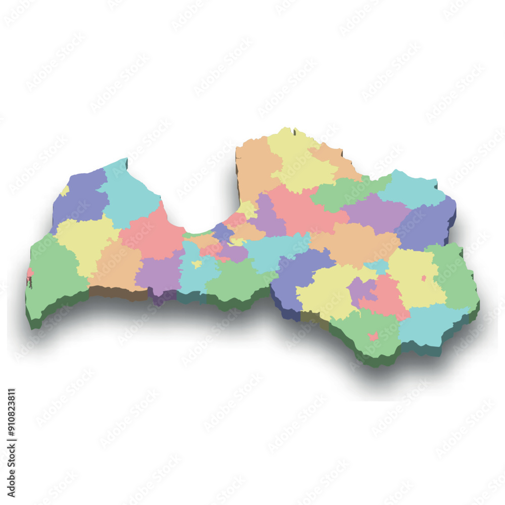 3d isometric colored map of Latvia 3d isometric colored map of Latvia