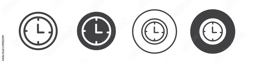 Round clock icon Thin line vector illustration set Round clock icon Thin line vector illustration set