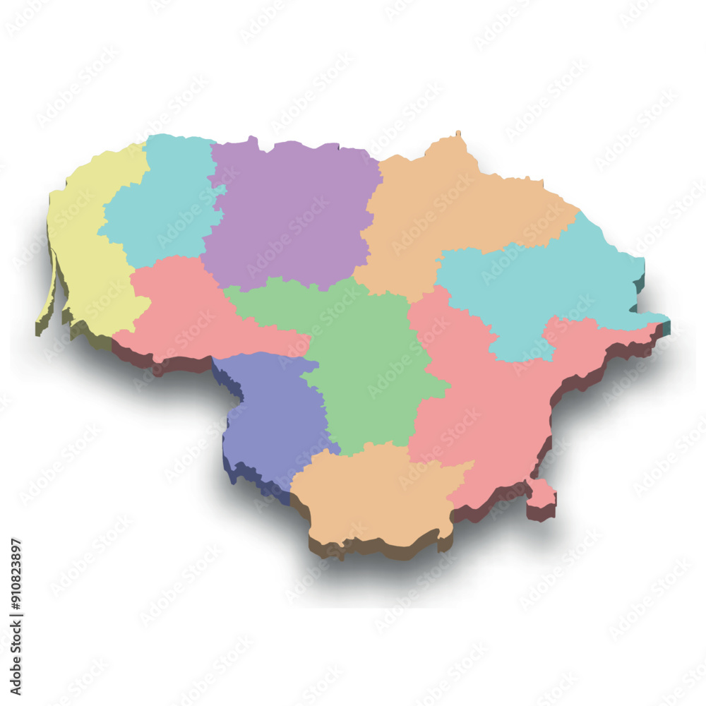 Fototapeta premium 3d isometric colored map of Lithuania