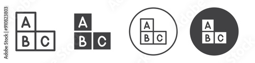 A B C alphabet blocks icon Thin line vector illustration set