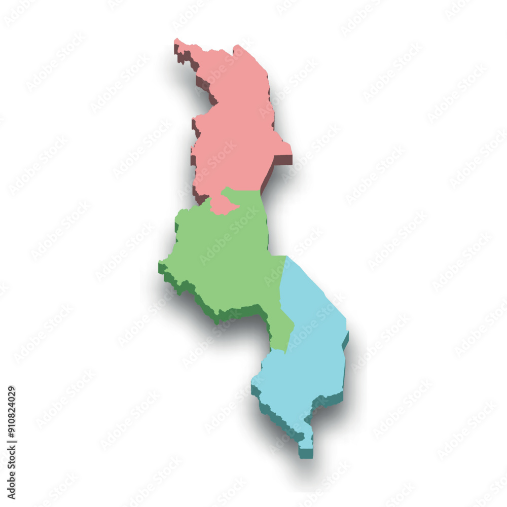 Fototapeta premium 3d isometric colored map of Malawi