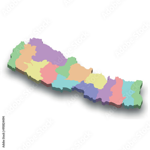 3d isometric colored map of Nepal