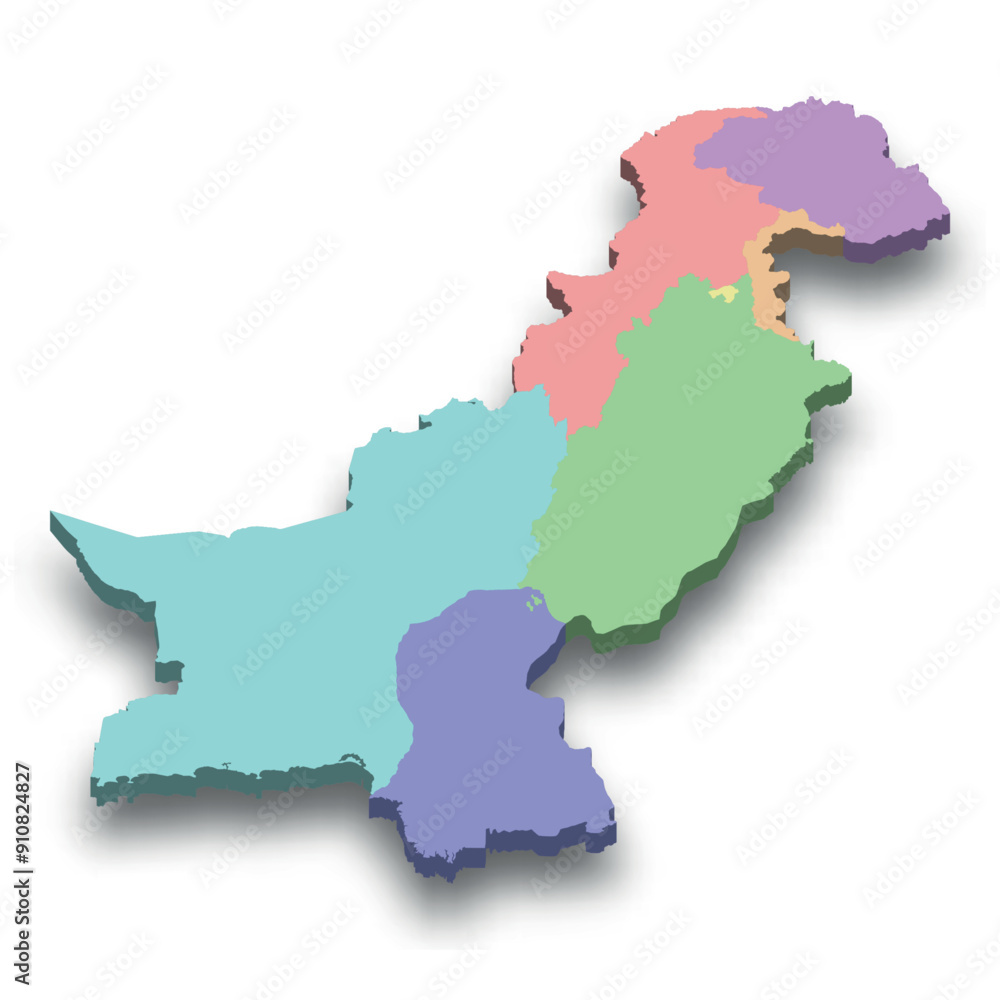 Fototapeta premium 3d isometric colored map of Pakistan