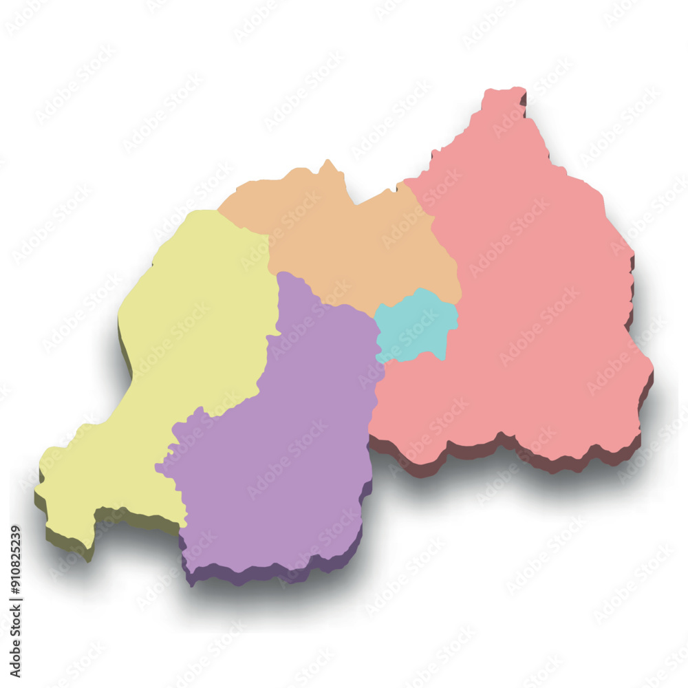 Fototapeta premium 3d isometric colored map of Rwanda