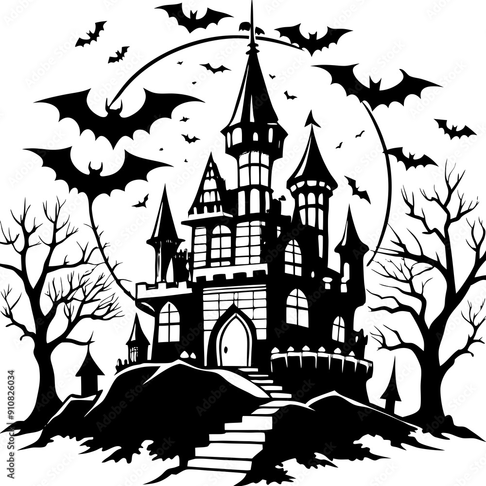 Spooky Castle with Bats Halloween vector Spooky Castle with Bats Halloween vector