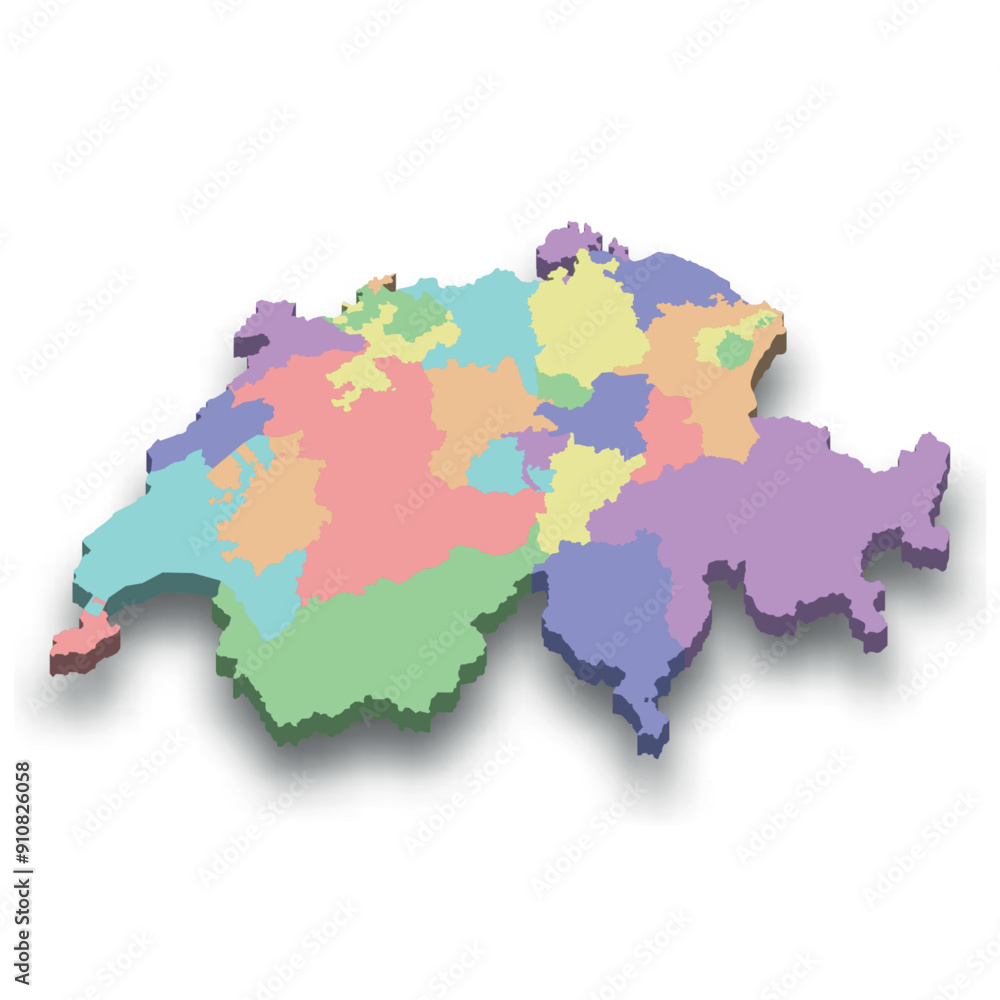 Fototapeta premium 3d isometric colored map of Switzerland