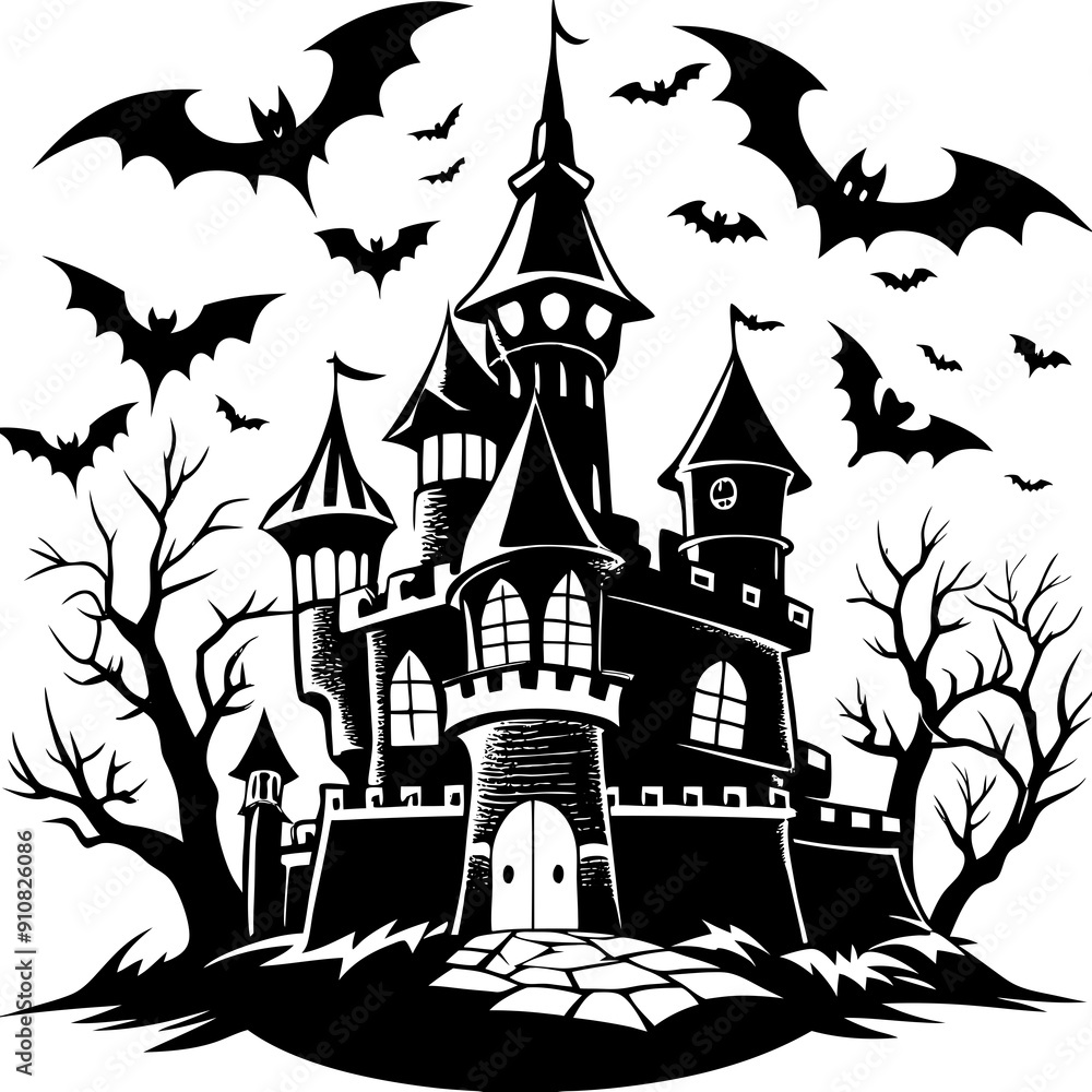 Spooky Castle with Bats Halloween vector Spooky Castle with Bats Halloween vector