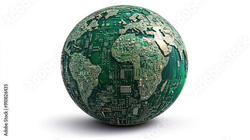 Illustration of the symbol of world electronic and digitalization with a globe made of circuit boards and microchips. Ai generated images