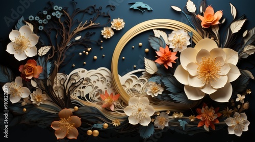 Paper Flower Arrangement in Blue and Gold