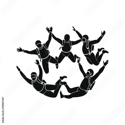 sky diving friends silhouette