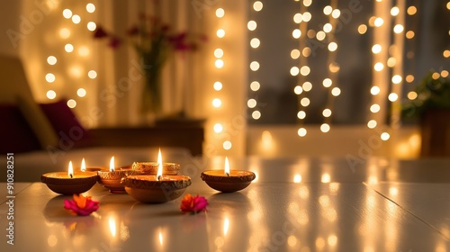 Diwali Celebration with Candles and Lights #910828251