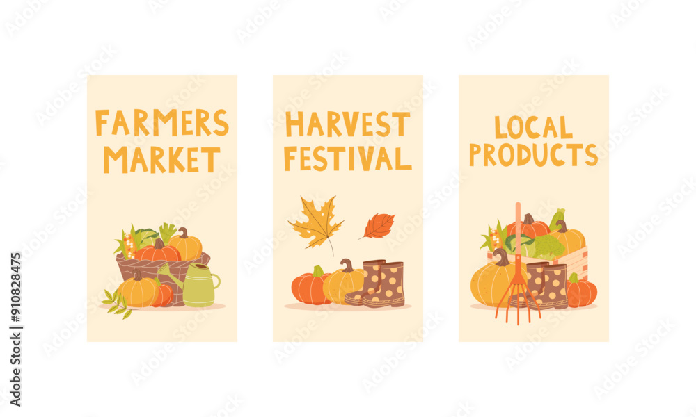 Fototapeta premium harvest festival background. Poster set