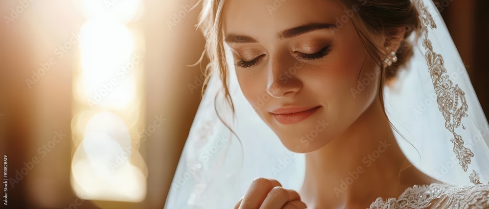 Fototapeta premium Minimal portrait of a bride on her wedding day