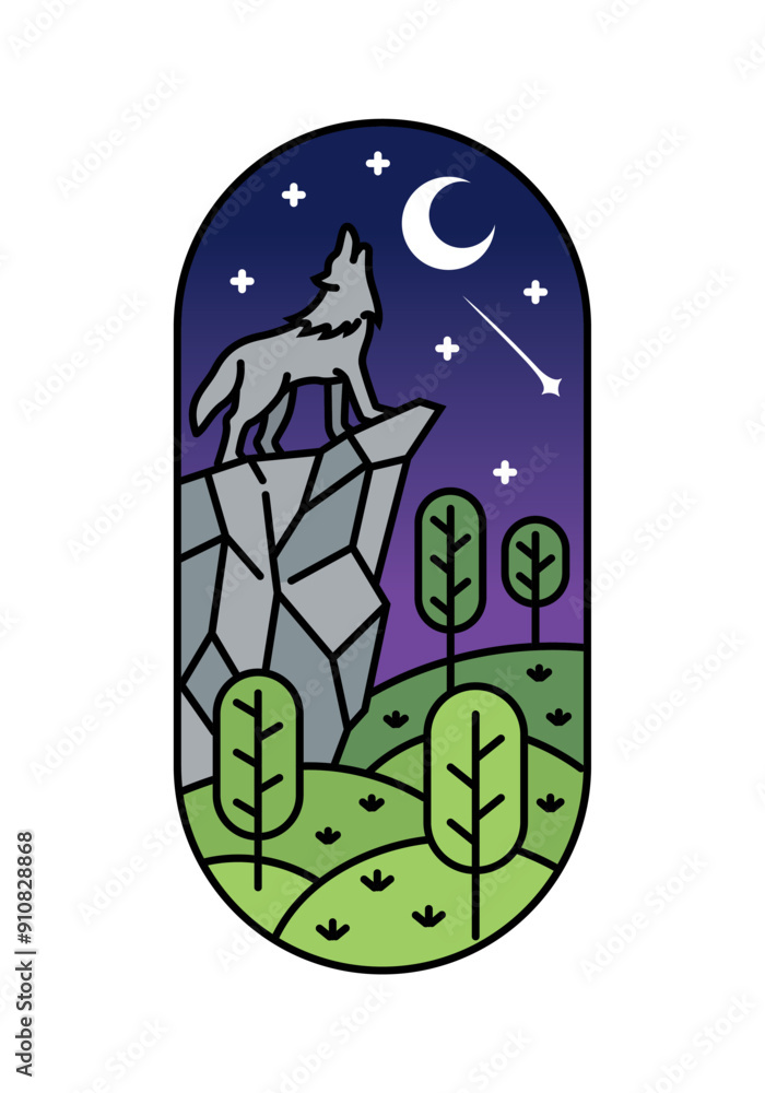 forest view at night line art illustration forest view at night line art illustration