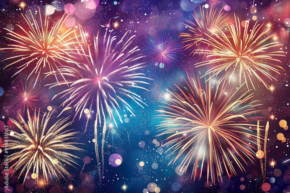 A fireworks display with a blue sky background. generative ai. A fireworks display with a blue sky background. generative ai.