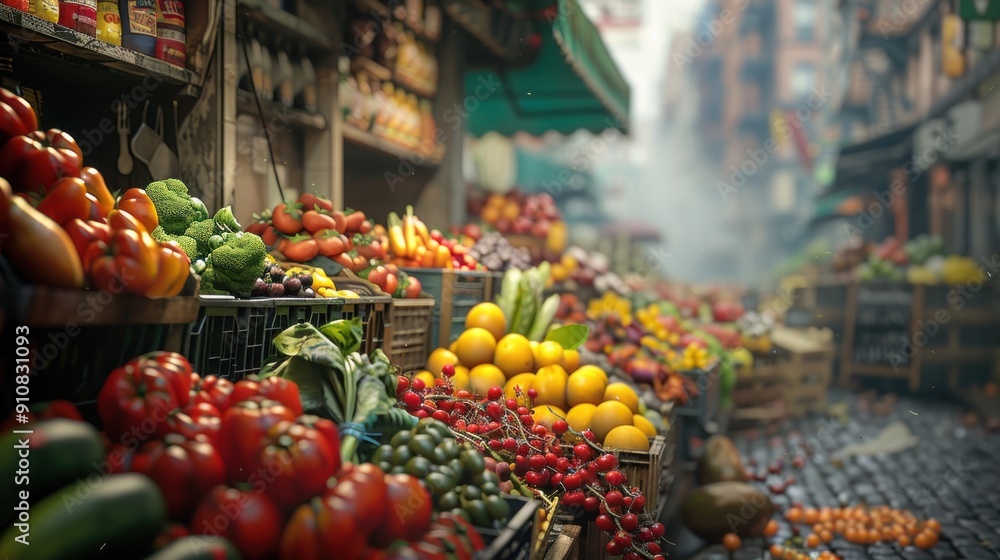 Fototapeta premium Fresh produce displayed in a market stall.