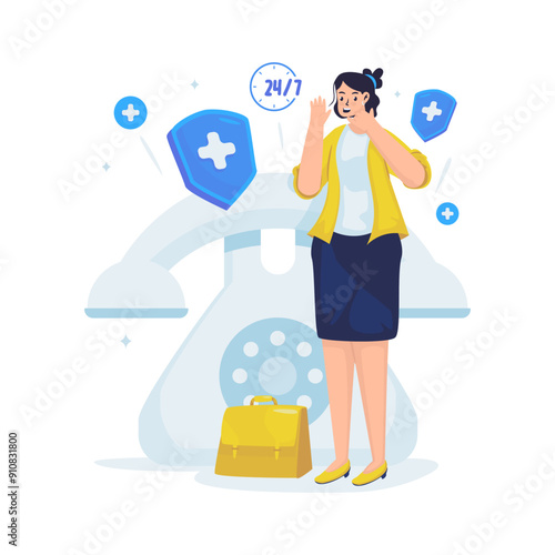 Insurance customer support care vector illustration