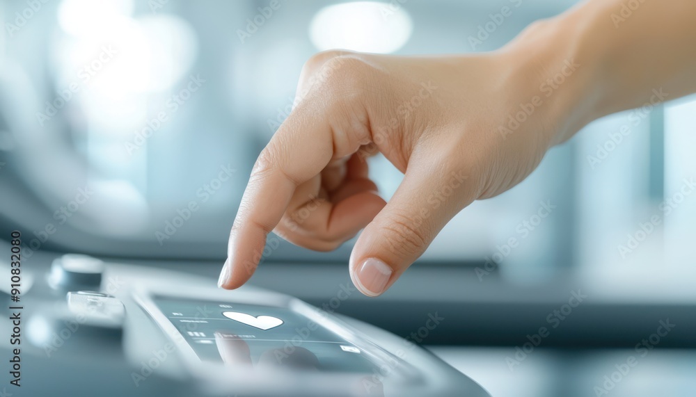 Person's hand pressing start on fitness app, beginning workout, close-up, technology and fitness,Generative Ai Person's hand pressing start on fitness app, beginning workout, close-up, technology and fitness,Generative Ai