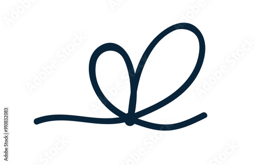 Bow knot, tied string with loops. Simple thin cord, rope, twine, thread line....