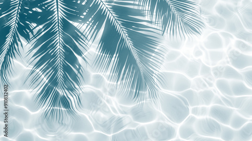 Fototapeta Naklejka Na Ścianę i Meble -  Shadows of palm leaves on tranquil water with gentle ripples on a sunny day, cut out