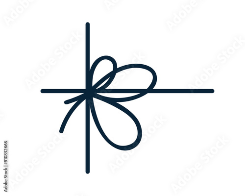 String bow, knot with decorative tied loops. Thin ribbon, rope, cord for gift...