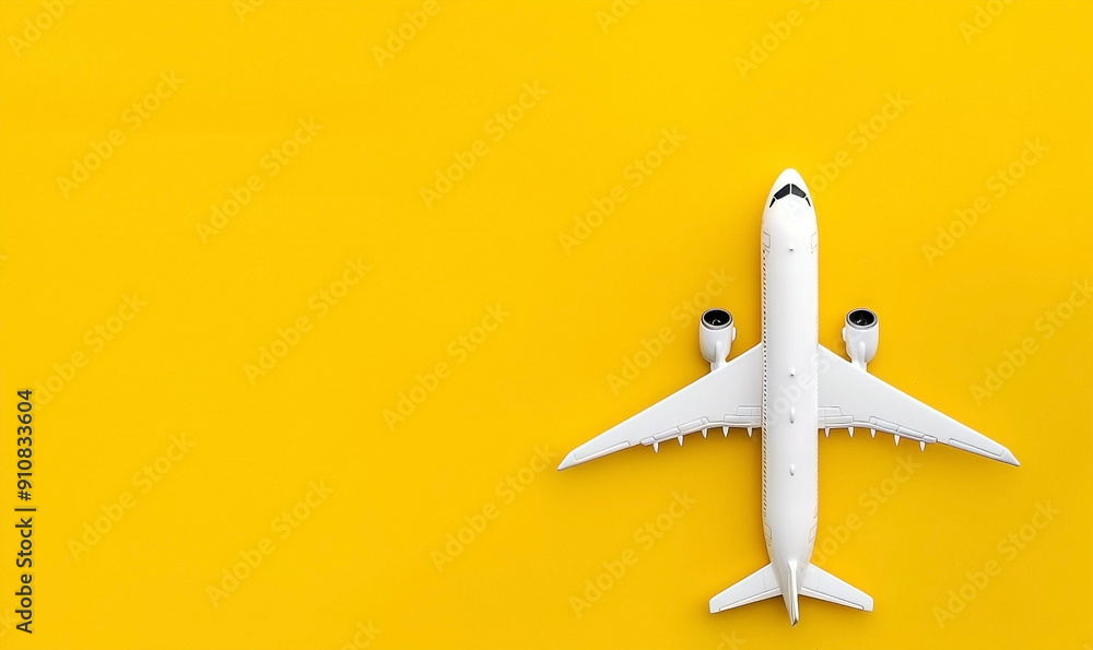 White Airplane on Yellow Background - Travel and Journey Concept White Airplane on Yellow Background - Travel and Journey Concept