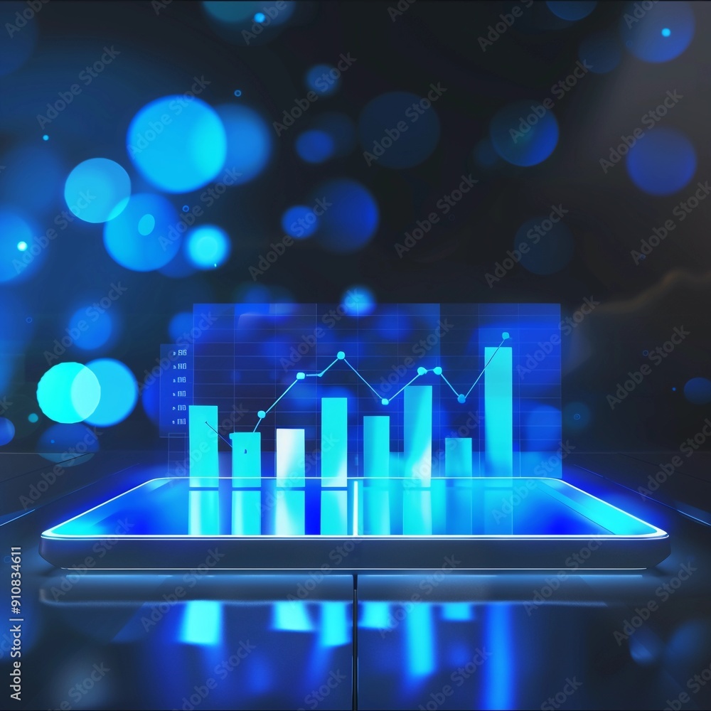 Holographic of a screen showcasing a 3D statistical graph emerging from the screen, representing the power of technology in finance Holographic of a screen showcasing a 3D statistical graph emerging from the screen, representing the power of technology in finance