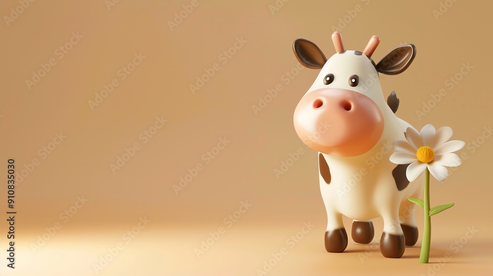 A cartoon cow with big eyes and a daisy next to it, on an orange background. A cartoon cow with big eyes and a daisy next to it, on an orange background.