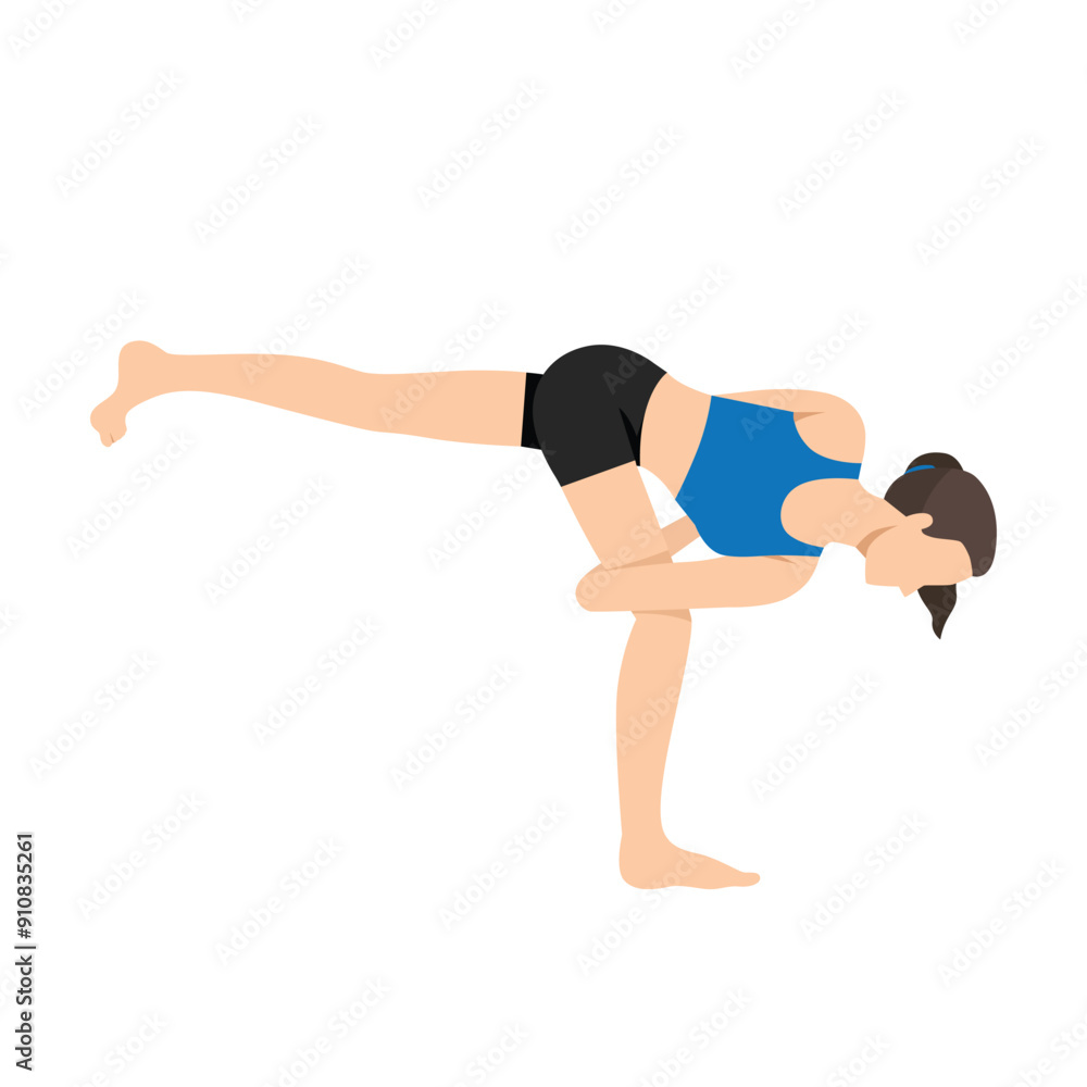 Woman doing Bound Revolved Half Moon Pose or addha Parivritta Ardha Chandrasana. Flat vector illustration isolated on white background Woman doing Bound Revolved Half Moon Pose or addha Parivritta Ardha Chandrasana. Flat vector illustration isolated on white background