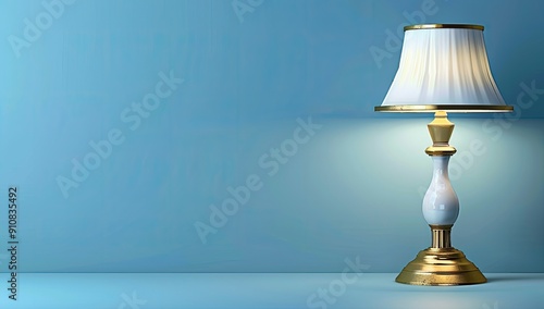 Elegant Gold Table Lamp on Blue Background photo