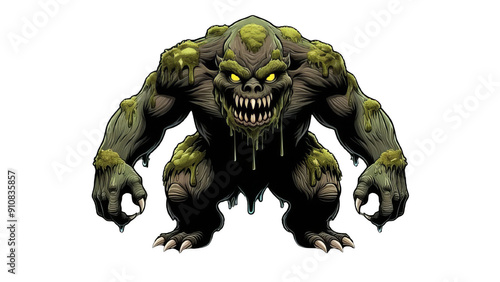Fierce Green Beast: Aggressive Monster Character with Claws for Video Game and Fantasy Illustration