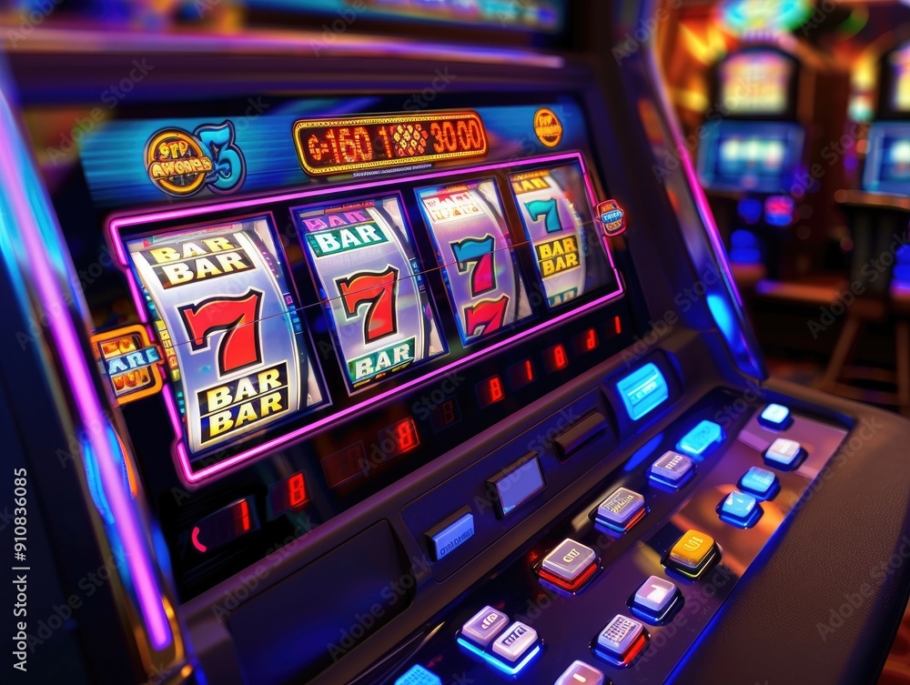 3D render of a slot machine display showing a winning combination, vibrant colors, dramatic moody lighting, detailed textures, cinematic composition 3D render of a slot machine display showing a winning combination, vibrant colors, dramatic moody lighting, detailed textures, cinematic composition