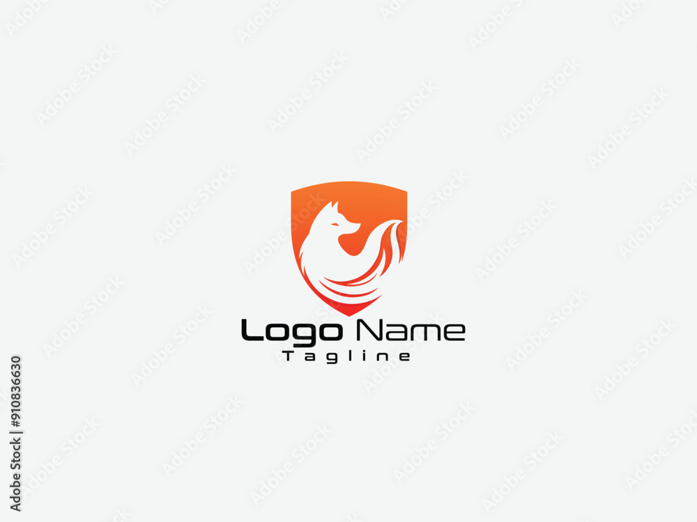 Creative fox security logo design with a shield and gradient color on a white background. Creative fox security logo design with a shield and gradient color on a white background.